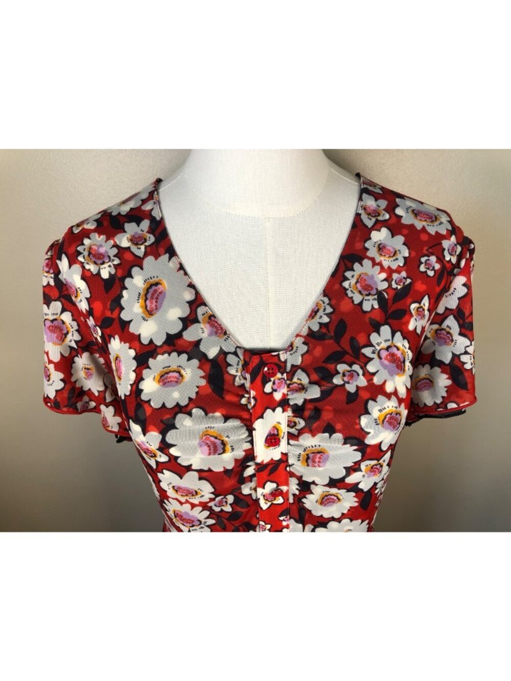 CAbi Gemini  Reversible V Neck Multi Skin Floral Dress Size S Artsy Bohemian - Picture 4 of 11